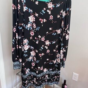 White House Black Market Black Floral Long Sleeve Dress